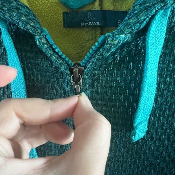 prAna Akita Hooded Textured Fleece Jacket Full Zip Teal Women’s Size S - Picture 4 of 10